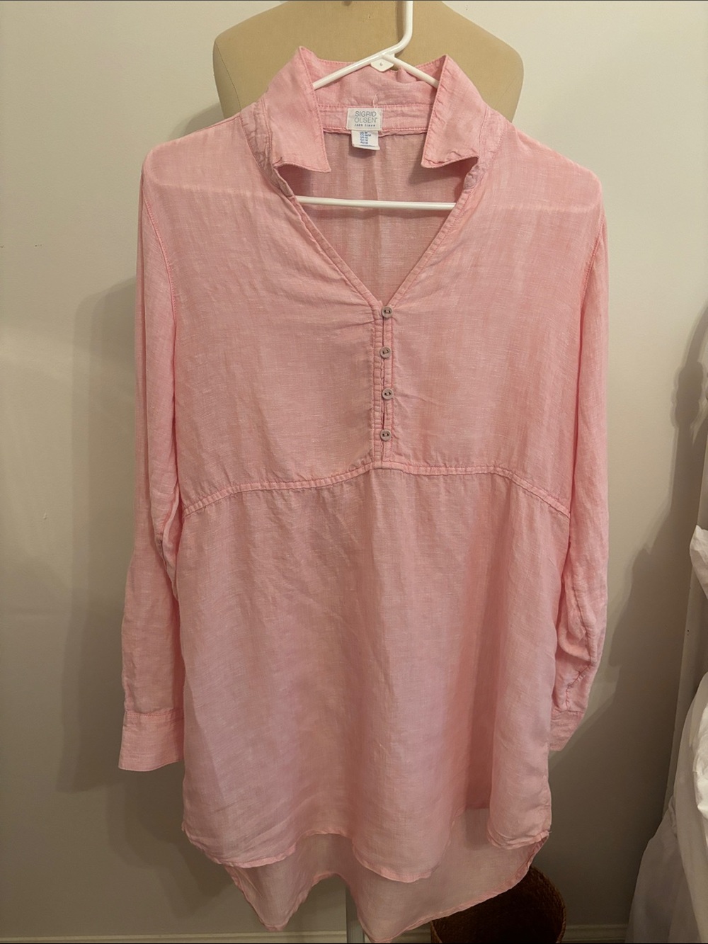 Sigrid Olsen Pale Pink High-Low Medium Linen Tunic
